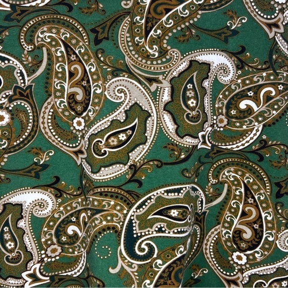 LARGE KIM ROGERS GREEN BEIGE PAISLEY  TOP STRETCH CASUAL  BOHO ELEGANT - Picture 8 of 10